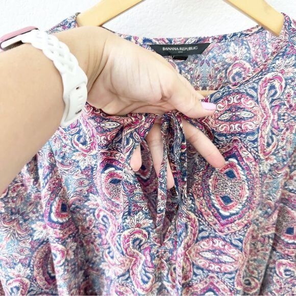 Banana Republic Balloon Sleeve Paisley Blouse Work Shirt Top Size M - Picture 7 of 8